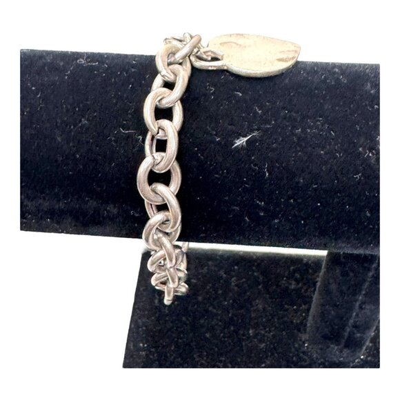 Authentic Italian Silver Heart Chain Bracelet Vintage Signature Clasp & Pendant - Picture 8 of 8